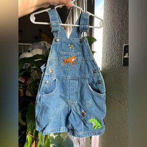 Kids Denim Overalls with Dinosaur Embroidery